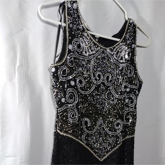 Lawrence Paris Silk Shell Beaded Eveningwear Gown Long Dress Size 12 Black - Picture 8 of 9